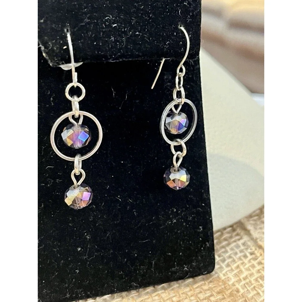 Iridescent Glass Teardrop Dangle Earrings Pierced Rainbow Aurora Borealis Fairy